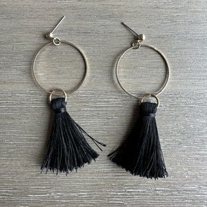 Black and Silver Tassel Dangly Earrings